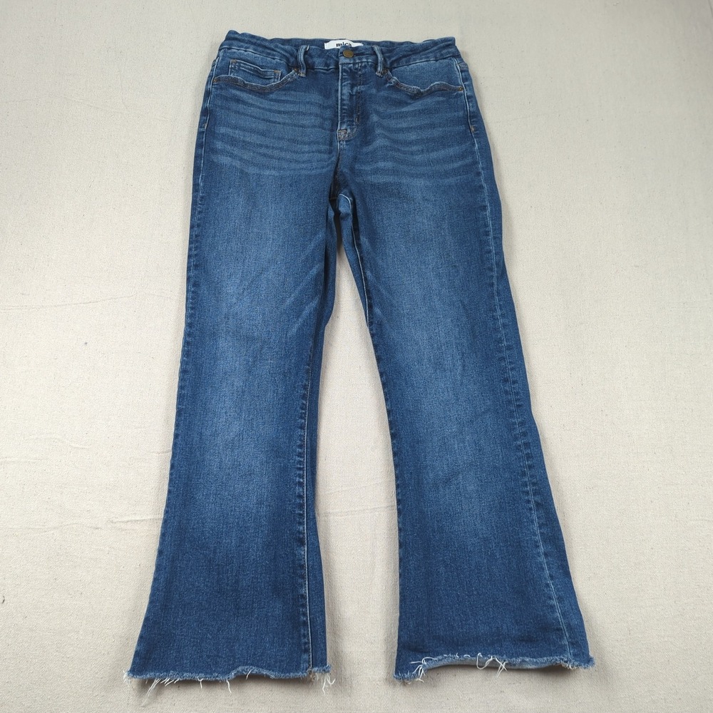 Mica Jeans Womens 29 Blue Boot Cut Frayed Cropped Faded